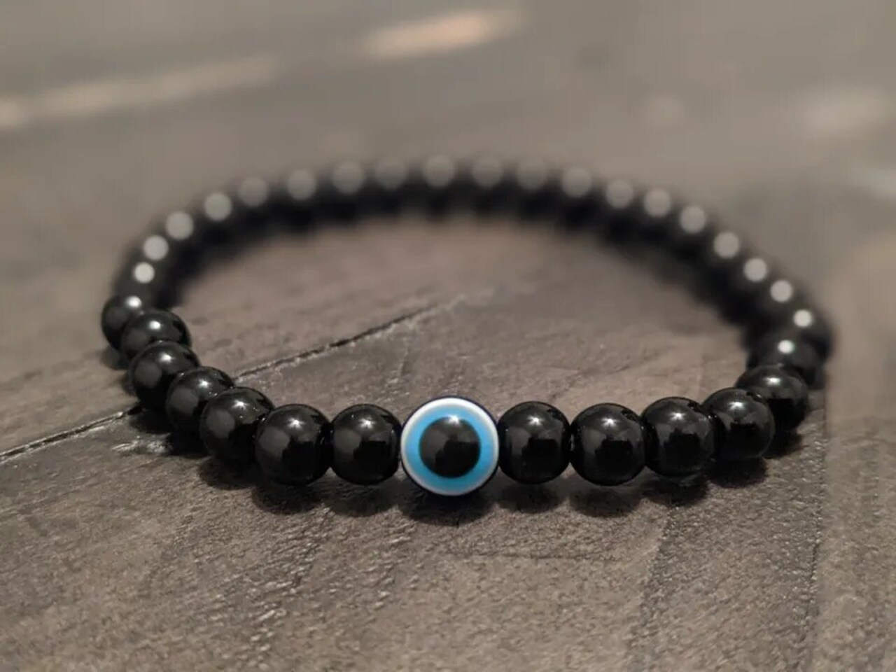 Kitcheniva 6mm Natural Stone Beads Hematite Evil Eye Bracelet